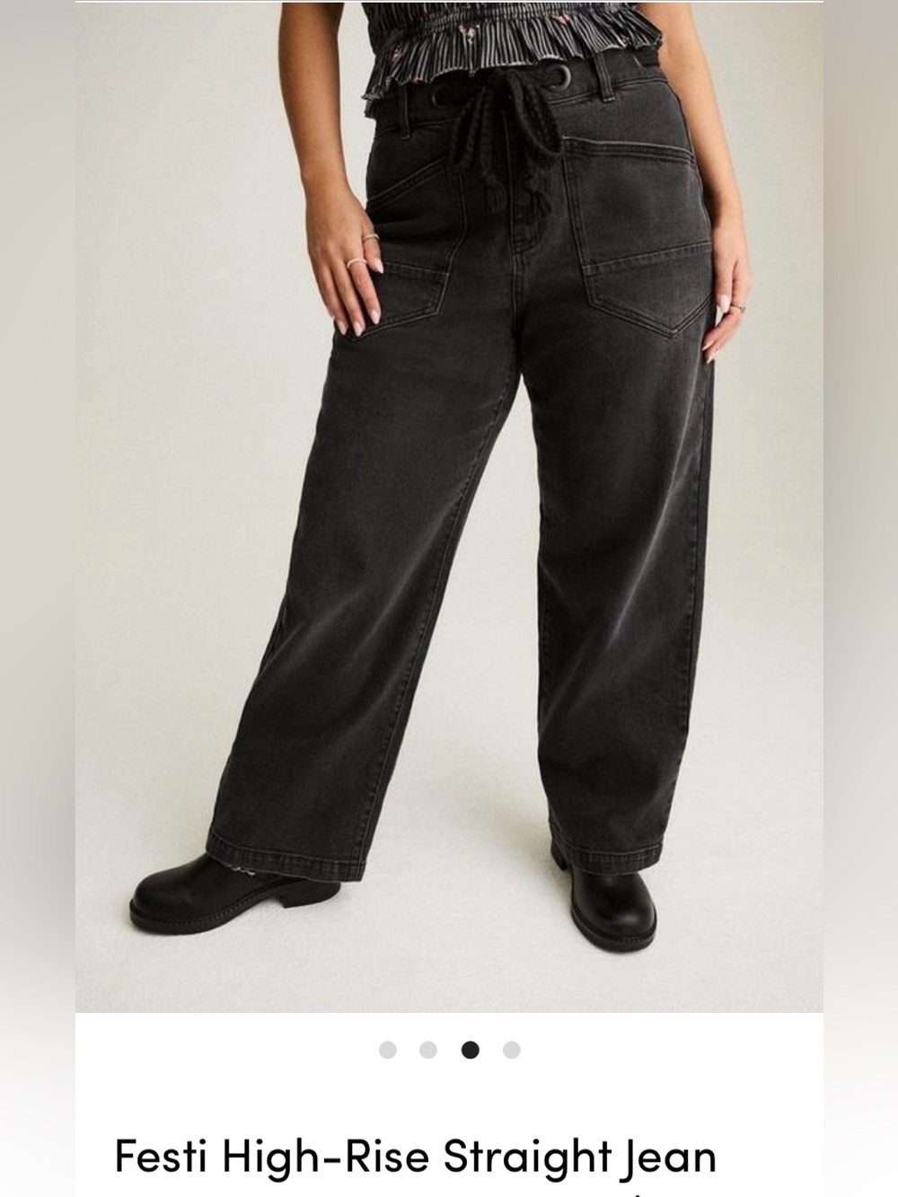 torrid Festi Black High-Rise Wide Leg Jeans with Draw-Tie Waist